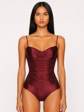 AFRM Talia Lace Corset Bodysuit Port Royale Large NWT